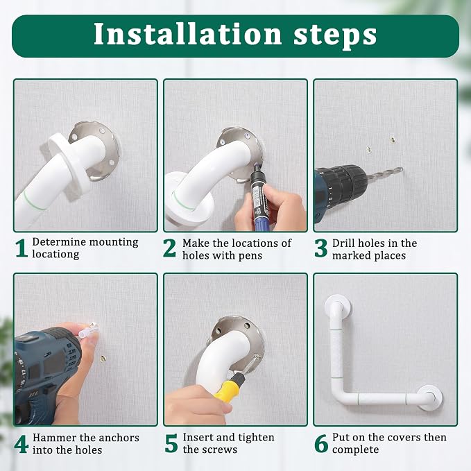 Anti Bathroom Grab Rail,90° Detachable Right Angle White Stainless Steel Shower Hand Rail,Safety Hand Rail Support for Elderly, Children and Disability