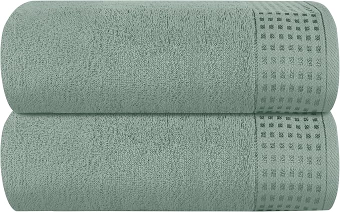 GLAMBURG 100% Cotton Oversized 2 Pack Bath Sheets 35x70, Ultra Soft Highly Absorbant Compact Quickdry & Lightweight Large Bath Sheet Set, Ideal for Gym Travel Camp Pool - Jade