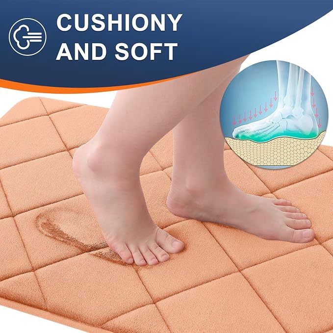 OLANLY Memory Foam Bath Mat 30x20, Ultra Soft and Absorbent Bathroom Rugs | Peach, Quick Dry, Machine Washable Shower Bath Rugs, Comfortable Bath Carpet for Bathroom Floor, Tub and Shower