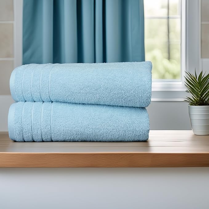 4 Piece Extra Large Bath Towels 30 x 60 Inches, Sky Blue | 100% Cotton, Larger & Lighter Weight, Quicker to Dry, Super Soft and Absorbent, Perfect for Bathroom