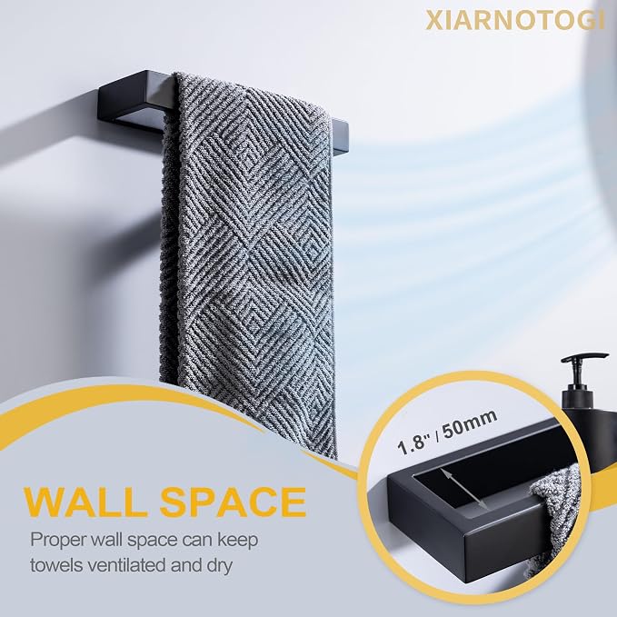 Towel Bar, 9 Inch Hand Towel Holder Wall Mount, Towel Racks for Bathroom Accessories, Stainless Steel Towel Ring Hardware (Matte Black, 1 Pack)