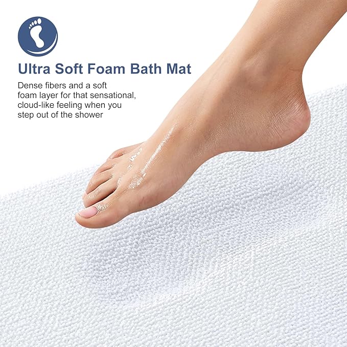 OLANLY Memory Foam Bathroom Runner Rugs 47x17, Absorbent Long Mat, White | Soft Quick Dry Bath Rugs, Non-Slip Carpet, Machine Washable Mat for Bathroom Floor, Tub and Shower, Home Decor Accessories