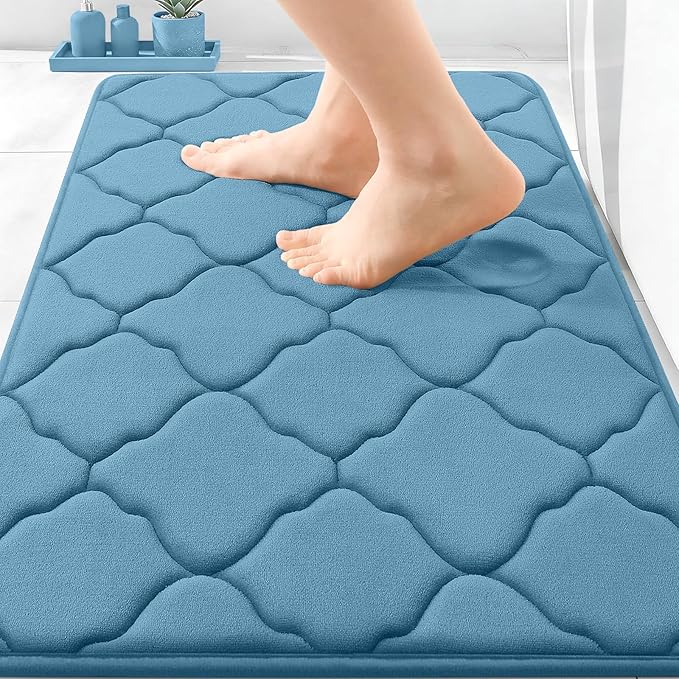 OLANLY Memory Foam Bath Mat Rug 30x20, Ultra Soft Bathroom Rugs, Blue | Thick Absorbent Carpet, Non-Slip Backing, Machine Washable, for Bathroom Floor, Tub, Shower and Home Decor Accessories