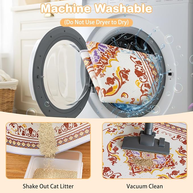Washable Cat Litter Mat 28"x20" Waterproof Trapping Pad | Kitty Litter Box Mat Featuring A Non-Slip Base And Decorative Design To Trap Scatter For Home Floor Protection