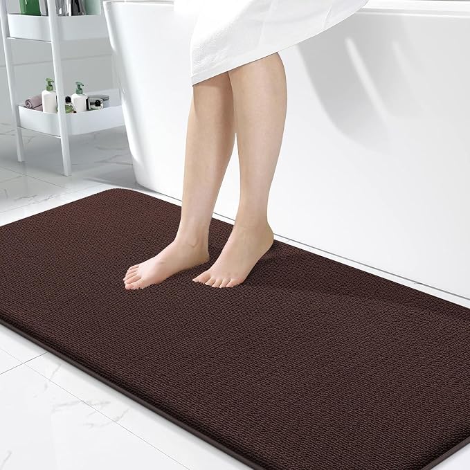 OLANLY Memory Foam Bathroom Runner Rugs 50x30, Absorbent Long Mat, Brown | Soft Quick Dry Bath Rugs, Non-Slip Carpet, Machine Washable Mat for Bathroom Floor, Tub and Shower, Home Decor Accessories