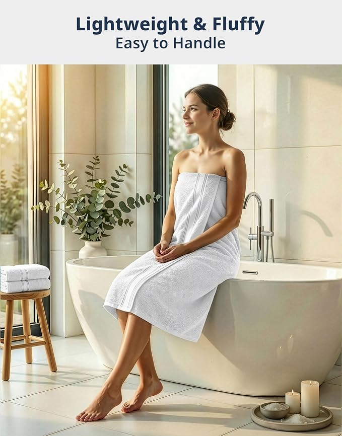 LANE LINEN Large Bath Towel Set Absorbent Quick Dry 100% Cotton - White | Bath Towels Set Of 4 - Fade-Resistant Color, Classic Terry Weave, Densely Woven, Coordinated Colors, Dobby Border Accent