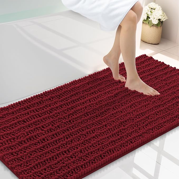 Smiry Bathroom Rugs 47X24, Extra Soft Rubber Backing Chenille Bath Mats | Red Machine Washable Non Slip Quick Dry Bath Mats for Bathroom Floor, Tub, Shower, Home Decor Accessories