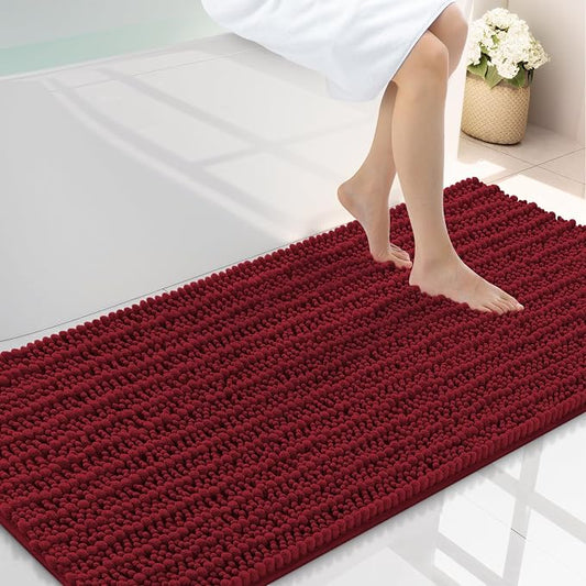 Smiry Bathroom Rugs 47X24, Extra Soft Rubber Backing Chenille Bath Mats | Red Machine Washable Non Slip Quick Dry Bath Mats for Bathroom Floor, Tub, Shower, Home Decor Accessories