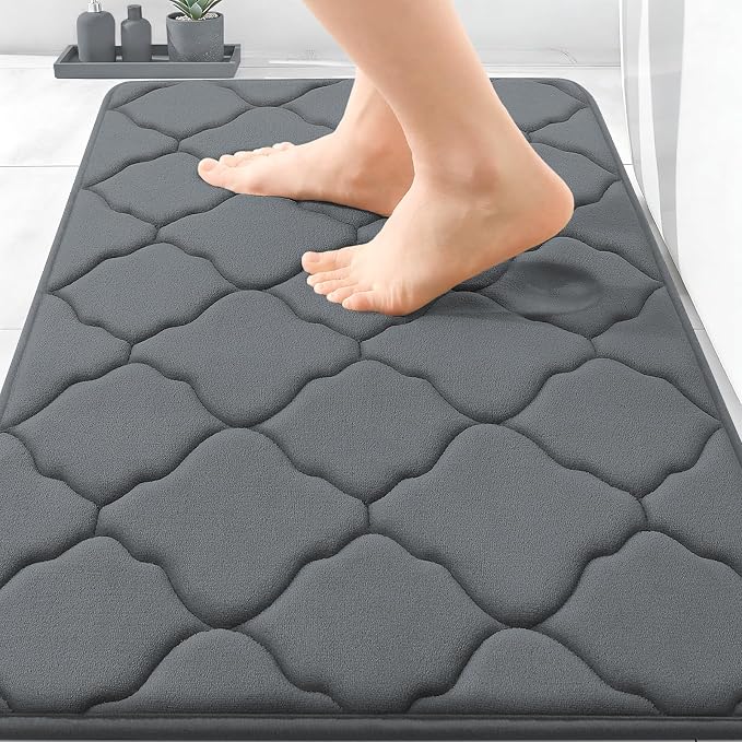 OLANLY Memory Foam Bath Mat Rug 30x20, Ultra Soft Bathroom Rugs, Dark Grey | Thick Absorbent Carpet, Non-Slip Backing, Machine Washable, for Bathroom Floor, Tub, Shower and Home Decor Accessories