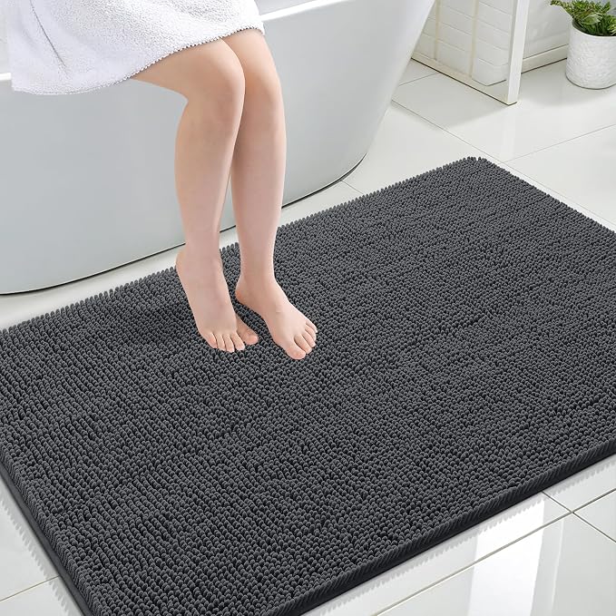OLANLY Large Bathroom Rugs 47x32, Extra Soft Absorbent Chenille Bath Rugs | Dark Grey, Quick-Drying Rubber Backing, Machine Washable Bath Mat for Bathroom Floor, Tub and Shower, Home Decor Accessories