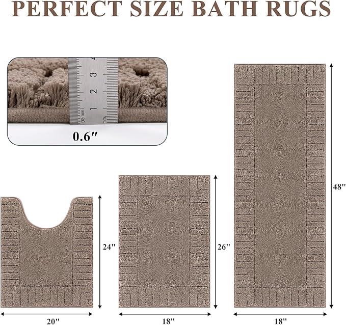 Pauwer Bathroom Rugs Sets 3 Piece, Microfiber Bath Mat Set, Coffee | Non Slip Washable, Soft Plush, Extra Absorbent Bath Mats, U Shaped Contour Toilet Rug for Bathroom