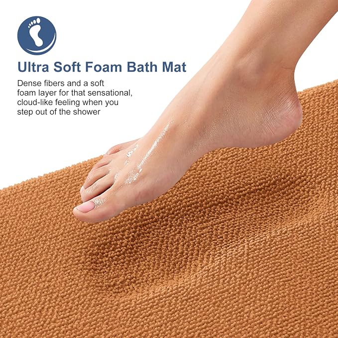 OLANLY Memory Foam Bathroom Runner Rug 44x24, Absorbent Long Bath Mat, Clay | Soft Quick Dry Bath Rugs, Non-Slip Carpet, Machine Washable Mat for Bathroom Floor, Tub and Shower, Home Decor Accessories