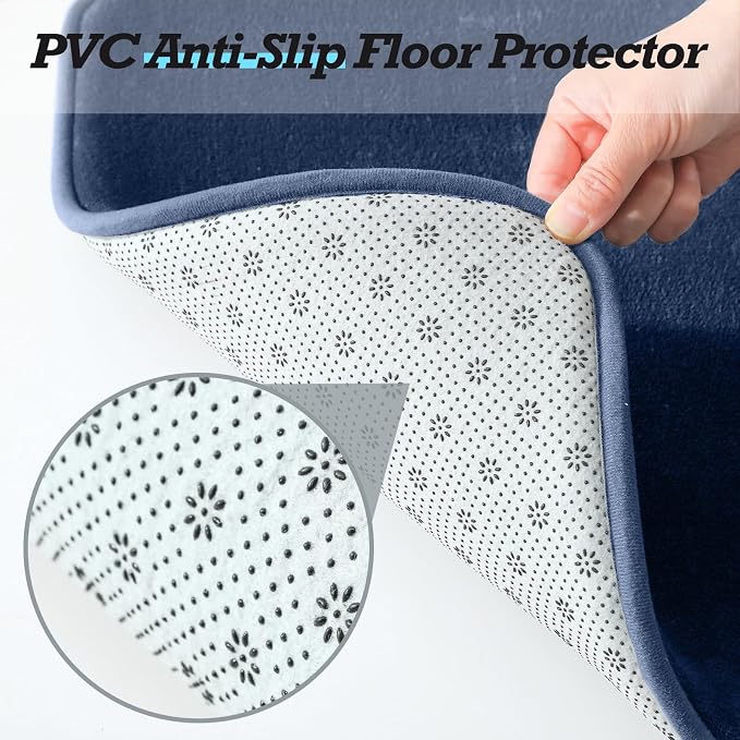 Bathroom Rugs Sets 3 Piece, Non-Slip & Quick Dry Bath Mat Set, Ultra Soft Velvet Bath Rugs for Bathroom, Toilet and Shower Floor, Navy