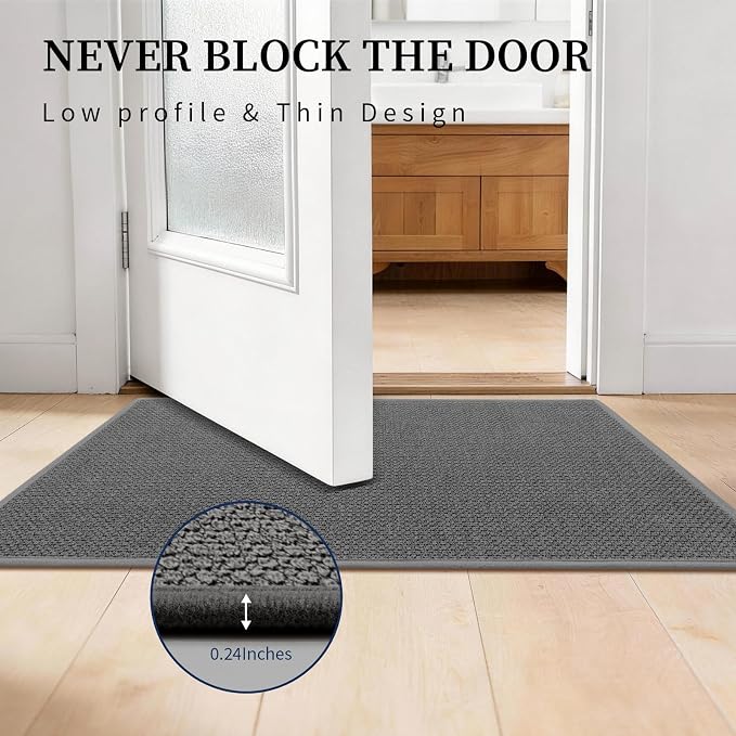 Dark Gray Bathroom Rugs with Toilet Rug, Quick Dry Thin Bath Mat Sets 2 Piece, Non Slip Absorbent Machine Washable, Bath Rugs for Tub Sink Home Decor (17"x24" + 17.5"x24" U-Shaped)
