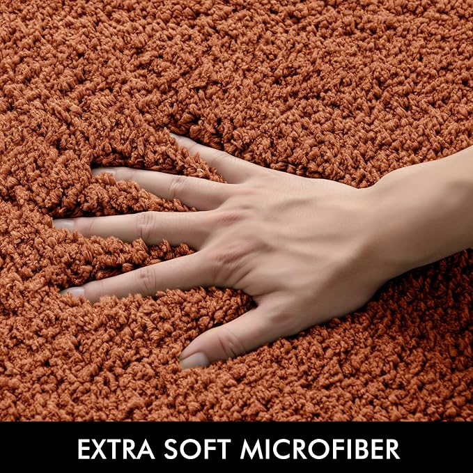 MIULEE Fall Burnt Orange Bathroom Rugs Set 2 Piece Bath Mats 20x20+16x24 | Absorbent Microfiber Bath Mat and U-Shaped Toilet Rug, Non Slip, Quick Dry, for Bathroom Floor Tub Showers, Machine Washable