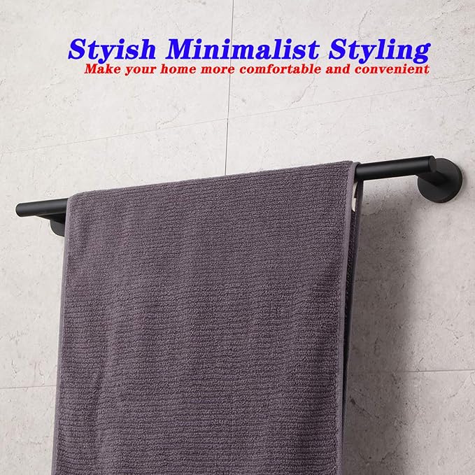 GERZWY Bathroom Towel Bar 24" Stainless Steel Towel Bar Matte Black Contemporary Style Wall Mount for Bath Kitchen AG1101C60-BK