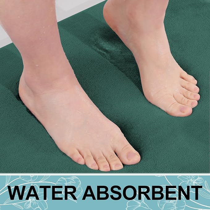 Smiry Memory Foam Bath Mat 36x24, Extra Soft and Absorbent Bathroom Rugs | Green, Quick Dry Machine Washable Non-Slip Bath Mat for Bathroom Floor, Shower and Tub