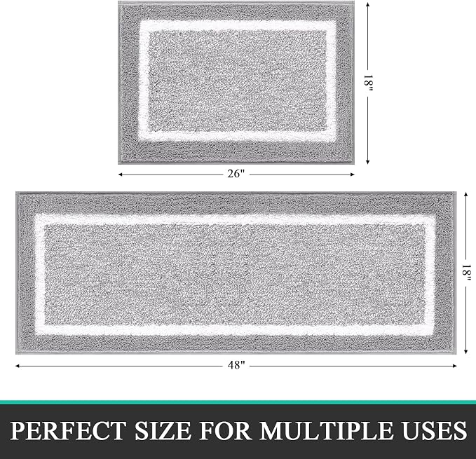 Pauwer Bathroom Rugs Sets 2 Piece, Non Slip Washable Bath Mat, Light Grey | Soft Plush Microfiber, Super Absorbent Floor Carpet, Quick Dry, Shaggy Shower Rug Runner