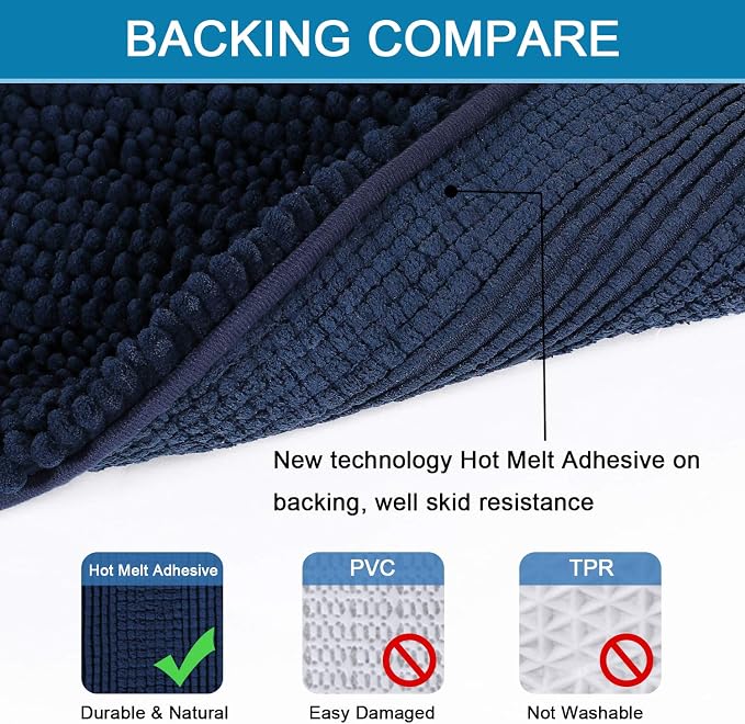 H.VERSAILTEX Bathroom Rugs Bath Mat Runner Rug Non Slip Kitchen Rug Extra Long Bath Rug Runners Oversized 59" x 20" Absorbent Washable Dry Fast Plush Area Rug for Bathroom/Bedroom - Navy