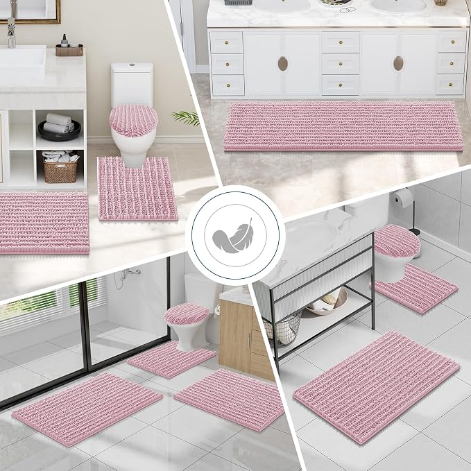 Smiry Bathroom Toilet Rugs U Shaped 24X20, Chenille Bath mats for Toilet | Dusty Rose Extra Soft Absorbent Non Slip Rubber Backing Contour Bath Rugs for Toilet, Machine Washable Contoured Bath Mats