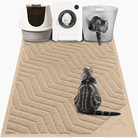Cat Litter Box Mat(No. 02-2), Kitty Premium PVC Pad, Durable Trapping Rug, Phthalate Free, Urine-Resistant, Scatter Control, XXL 47 x 36, Beige