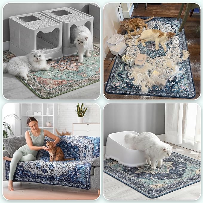 Hompet Cat Litter Mat 2 Pack, 24x36 Large Machine Washable Trapping Mats for Cats, Super Absorbent & Urine-Proof Cat Litter Box Mat for Floor, Waterproof & Non Slip Kitty Litter Rug