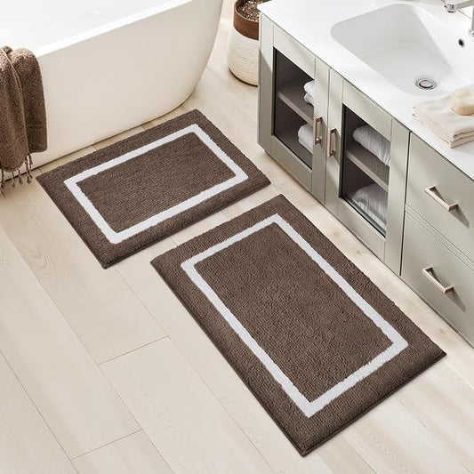 HOMEIDEAS Brown Bathroom Rugs Sets 2 Piece 20" x 32" + 16" x 24" | Super Soft and Absorbent Microfiber Tufted Bath Mats, Non-Slip and Machine Washable for Bathroom, Shower, Tub