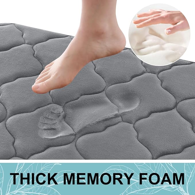 OLANLY Memory Foam Bath Mat Rug 44x24, Ultra Soft Bathroom Rugs, Dark Grey | Thick Absorbent Carpet, Non-Slip Backing, Machine Washable, for Bathroom Floor, Tub, Shower and Home Decor Accessories