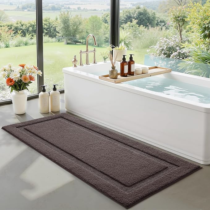LUMI Ultra Soft Bathroom Runner Rugs, Non Slip Bath Mat 24x60, Brown | Machine Washable with Rubber Backing, Quick Dry, Premium Microfiber Carpet for Bathtub and Shower Floor