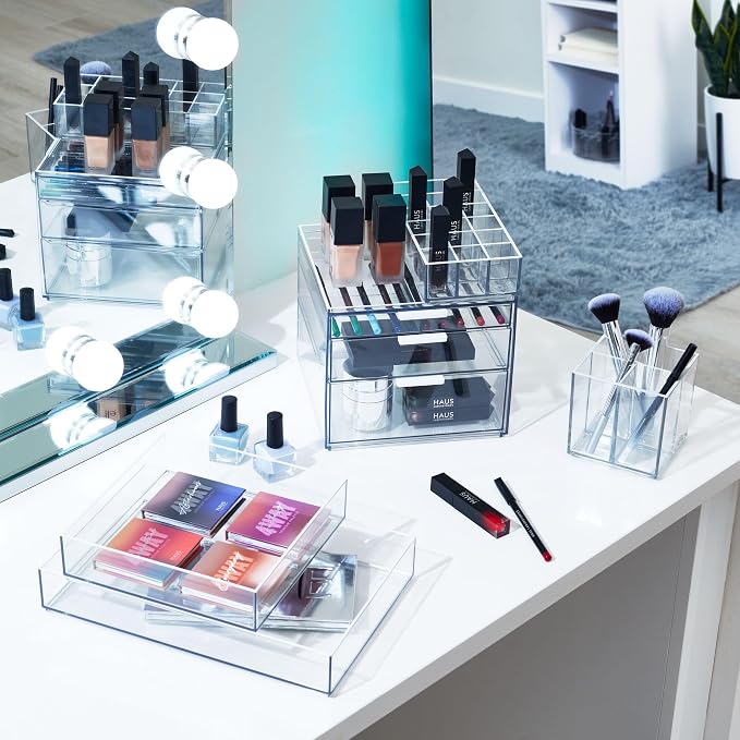 iDesign The Sarah Tanno Collection Tall Plastic Cosmetic Drawer Organizer, Clear