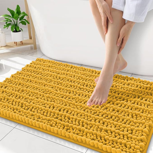 Smiry Bathroom Rugs 34X21, Extra Soft Rubber Backing Chenille Bath Mats | Golden Yellow Machine Washable Non Slip Quick Dry Bath Mats for Bathroom Floor, Tub, Shower, Home Decor Accessories