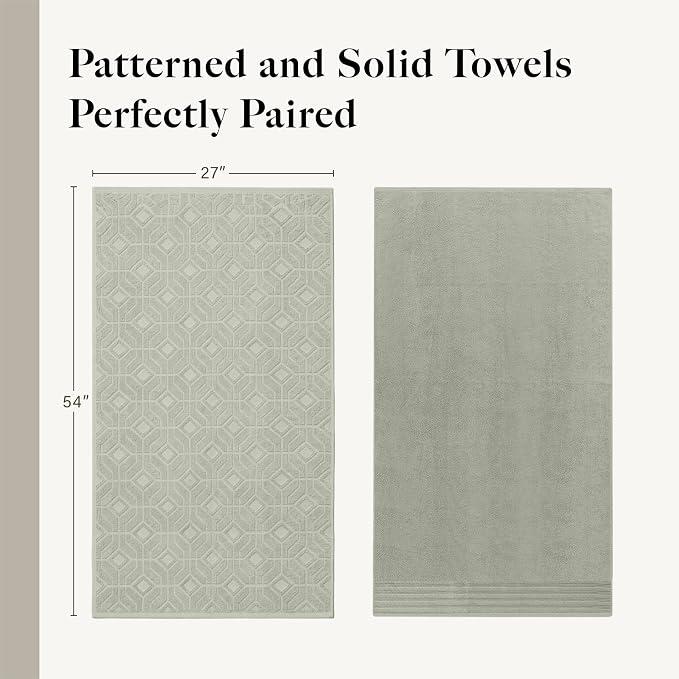 Modern Threads 6 Piece Cotton Bath Towel Set – Ultra Soft 550 GSM Towels – Bathroom Set with Hand Towels and Washcloths – Geometric (Soft Olive)