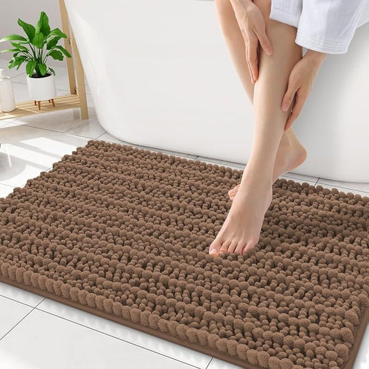Smiry Bathroom Rugs 34X21, Extra Soft Rubber Backing Chenille Bath Mats | Mocha Machine Washable Non Slip Quick Dry Bath Mats for Bathroom Floor, Tub, Shower, Home Decor Accessories
