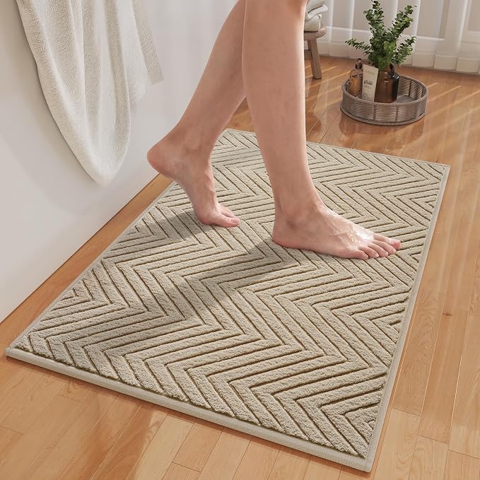 Bathroom Rugs Thin Non Slip Bath Mat for Bathroom Browm 20"x32" | Quick Dry Absorbent Washable Rubber Backing Bath Rug Shower Mat Bathroom Floor Mat For Sink Bathtub Beside Shower Entrance