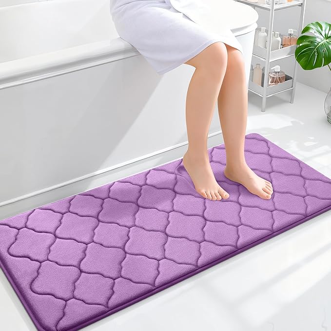 OLANLY Memory Foam Bath Mat Rug 47x20, Ultra Soft Bathroom Rugs, Lavender | Thick Absorbent Carpet, Non-Slip Backing, Machine Washable, for Bathroom Floor, Tub, Shower and Home Decor Accessories