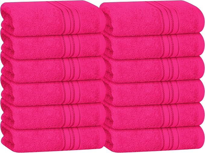 BOUTIQUO Ultra Soft Cotton Washcloths, Contains 12 Piece Face Cloths 12x12 inch, Ideal for Everyday use Face Towels, Compact & Lightweight Multi Purpose Washcloths - Hot Pink