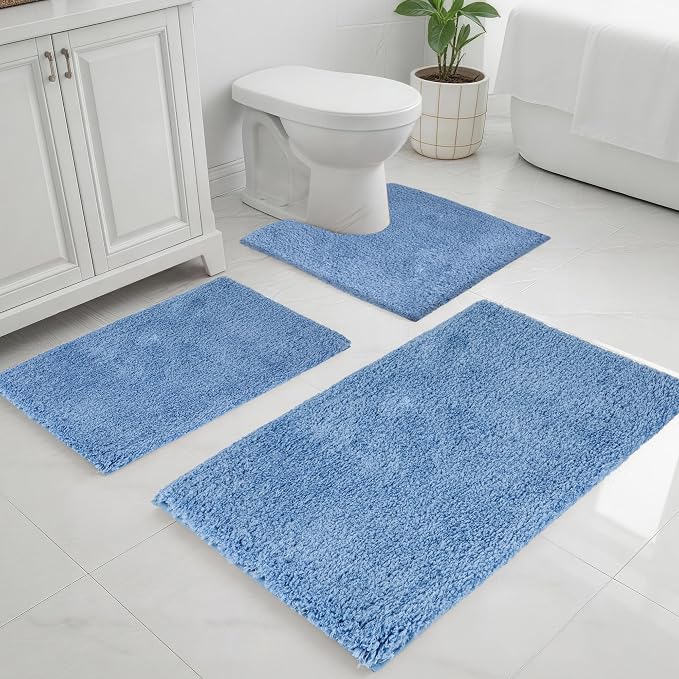 Bathroom Rugs Sets 3 Piece Non Slip Washable Bath Mat Set | Microfiber bath rug set with toilet mats for bathroom , Soft Absorbent toilet rug set TPR Rubber Backed bathroom floor mat