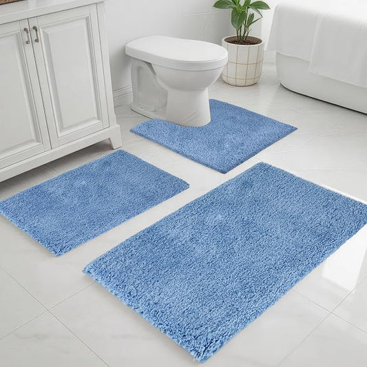 Bathroom Rugs Sets 3 Piece Non Slip Washable Bath Mat Set | Microfiber bath rug set with toilet mats for bathroom , Soft Absorbent toilet rug set TPR Rubber Backed bathroom floor mat