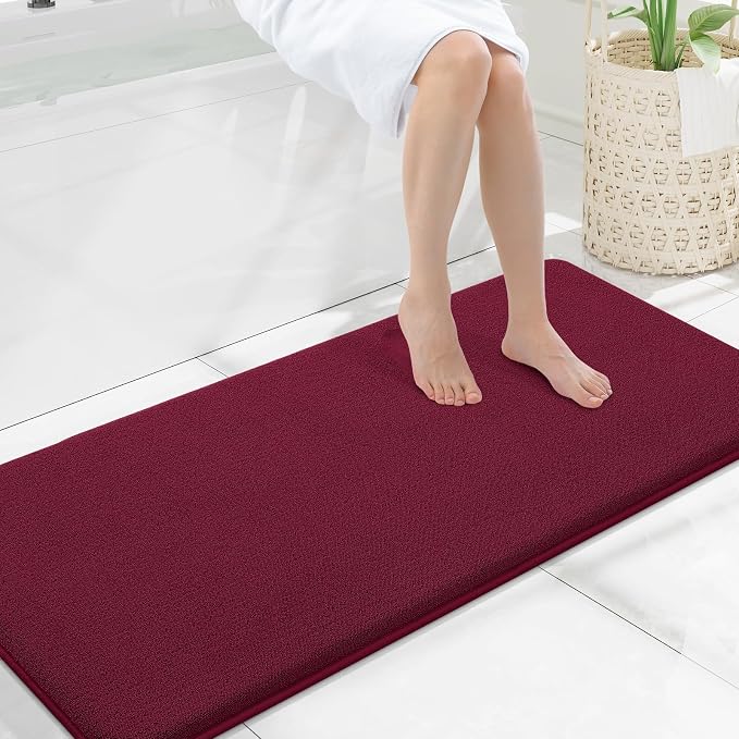 Smiry Memory Foam Bath Mat 47x20, Extra Soft Absorbent Bathroom Rugs | Burgundy Quick Dry, Machine Washable Bath Mats for Bathroom, Shower, Tub and Home Decor Accessories