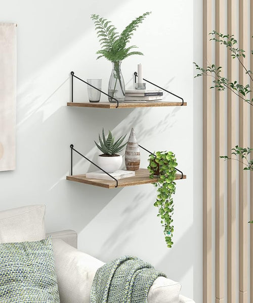 Afuly 12 Inch Deep Floating Shelves for Wall, Rustic Farmhouse Wall Mounted Hanging Shelf Large Wood Organizers Bookshelf, Set of 2