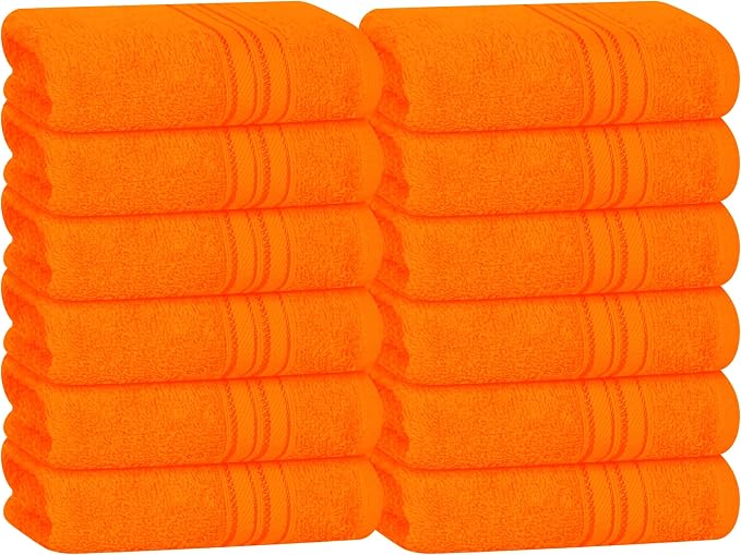 BOUTIQUO Ultra Soft Cotton Washcloths, Contains 12 Piece Face Cloths 12x12 inch, Ideal for Everyday use Face Towels, Compact & Lightweight Multi Purpose Washcloths - Orange