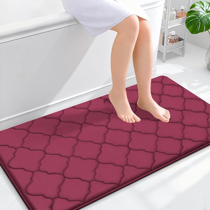 OLANLY Memory Foam Bath Mat Rug 44x24, Ultra Soft and Absorbent Bathroom Rugs, Non-Slip, Comfortable, Machine Washable Bath Carpet for Bathroom Floor, Tub, Shower and Home Decor Accessories, Burgundy | Thick Absorbent Carpet, Non-Slip Backing, Machine ...