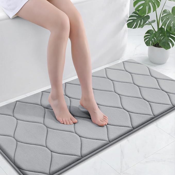 Smiry Memory Foam Bath Mat 47x24, Ultra Soft Absorbent Bathroom Rugs | Grey, Plush Quick Dry and Machine Washable Cushion Bath Mats for Bathroom, Shower, Tub & Home Decor