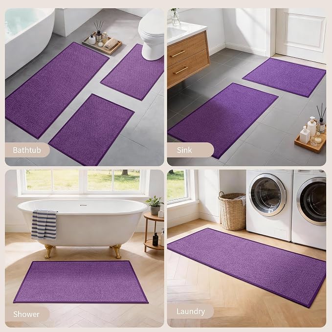 YIHOUSE Purple Bathroom Rugs Sets 2 Piece, Quick Dry Thin Bath Mat, Non Slip Absorbent Machine Washable, Bath Runner Rug for Bathtub Sink Home Decor (17"x24" + 17"x47")