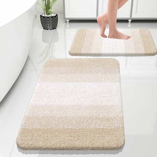 OLANLY Micorfiber Bathroom Rug Set 2 Piece, 30"x20"+24"x16" | Light Beige, Soft Absorbent Bath Rug Set, Non-Slip, Machine Wash Dry, Plush Shaggy Bath Mats for Bathroom