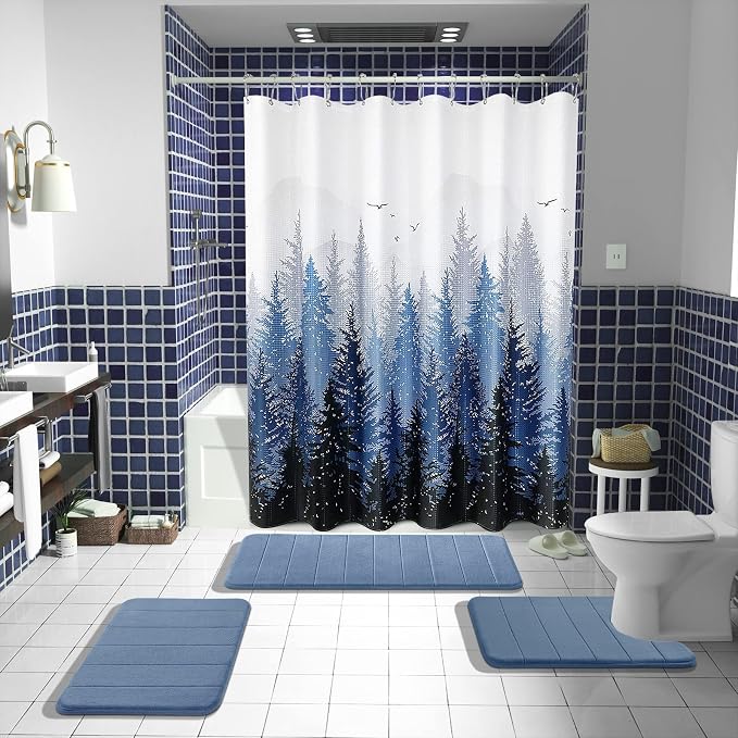Yimobra Memory Foam Bath Mat, Super Soft Absorbent Bathroom Rug Non Slip, Quick Dry, Machine Washable Floor Carpet for Tub Shower, Home Decor Accessories, 24x17, Denim Blue