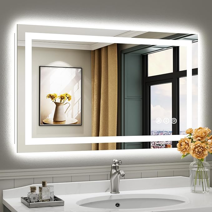 Briivue 40x24 Inch LED Bathroom Mirror with Lights, Backlit & Front Lit | Anti-fog, 3 Color Dimmable, Memory Function, HD Reflection Tempered Glass, ETL Listed, IP54 Waterproof