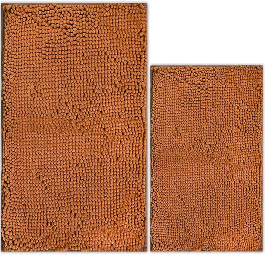 Bathroom Rugs Chenille Bath mat 2 Piece Set, Super Absorbent, PVC Non Slip Backing, Bath mats for Bathroom, Plush Shaggy, Thick, Machine Washable, Bathtub, Shower, Toilet.(Champagne)