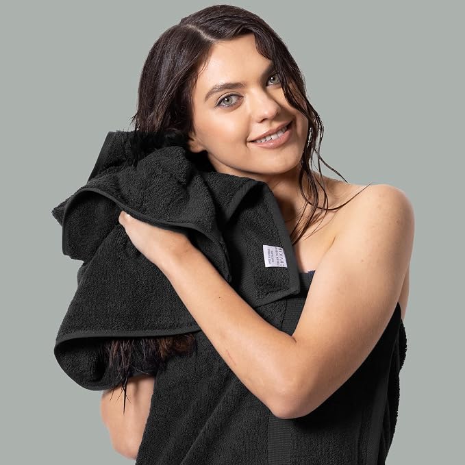 Chakir Turkish Linens 100% Cotton Personalized 3-Piece Set, Black | Personalized 100% cotton 3-pc set, OEKO-TEX certified: bath 27x54, hand 16x30, wash 13x13