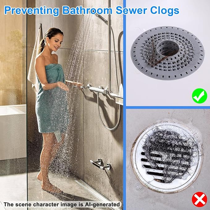 Bathtub Drain Hair Catcher, Silicone Tub Hair Catcher Drain Protector Strainer, Collapsible Shower Hair Drain Catcher Strainer for 1.48'' to 1.75'' Regular Drains, 3PCS